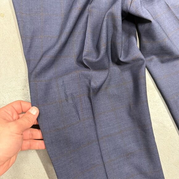 Samuelsohn Dress Pants Slim Wool Trousers Stretch Windowpane 110s Blue 36x29 - Picture 9 of 9